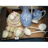 A Foley part Teaset with cream ground and pansies border (some hairline cracks),