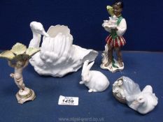 A quantity of figurines including; a Lladro figure of a mother duck and ducklings in a basket,