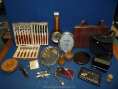A quantity of miscellanea including small modern barometer, two wooden pears,
