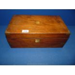 A writing Box with brass corners and shield to the lid, with two inkwells/jars,