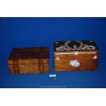 Two jewellery/writing Boxes; one with decoupage flower design and the other Tunbridgeware.