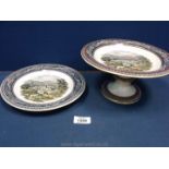 A Welsh interest pottery Prattware Tazza with colour transfer print about 1850 of Hafod mansion