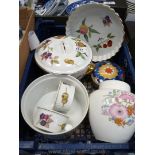 A Royal Worcester 'Evesham' flan dish, lidded vegetable dish, souffle dish and two ramekins,