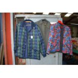 Three padded Jackets, one navy blue check by John Partridge, size S/M,