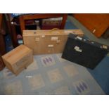 Three wooden Packing Cases including two with local railway luggage labels affixed,