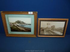 Two railway interest photographs of Leominster Station and Jersey Harbour.