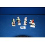 Four 19th century German 'Naples' miniature figurines - three monkey band musicians and another of