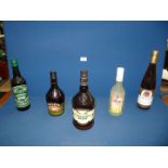Five bottles including Baileys and Carolans Irish Cream, Muscat wine,