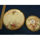 A Royal Worcester blush coloured floral decorated tea Plate, date code for 1898, and a blush Saucer,