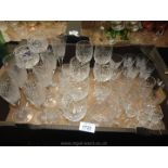 A quantity of mixed cut glasses including; wine glasses, sherry glasses, whiskey tumblers, etc.