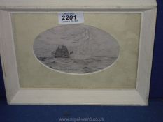 An oval mounted sketch entitled 'The Spectre Ship'.