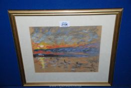 A Watercolour of a sunset scene, signed D. Grant.