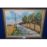 An impressionist oil on canvas of trees by a road, signed Krarup 1995.