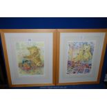 Two framed and mounted limited edition Caroline Glanville Teddy Bear Prints 'Afternoon Delight', no.