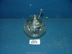 A silver topped sugar bowl with silver spoon , Birmingham 1916.