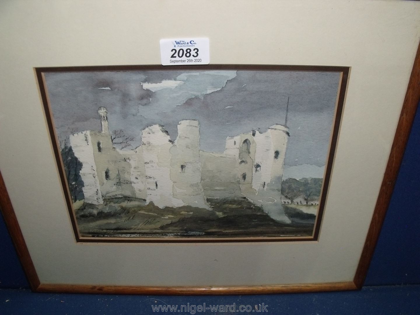 A framed and mounted Watercolour of Grosmont Castle, signed lower right D.G. Harding, dated 93. - Image 2 of 2