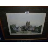 A framed and mounted Coloured lithograph 14/150 of Hereford Cathedral by Jonathan Thomas Adams 1988.