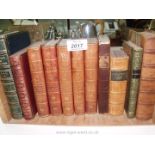 A quantity of leather bound books to include volumes of German theatre, memoirs of Mrs Moore etc.