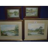 Four various framed and mounted watercolours of various river landscapes, all initialled P.G.B.