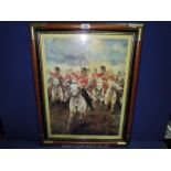 A large Print of soldiers on horses going into battle with a brass edged frame,