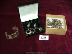 A pair of Alpaca Mexico shell earrings and bangle with box of jewellery some marked silver and