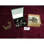 A pair of Alpaca Mexico shell earrings and bangle with box of jewellery some marked silver and