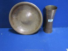 An Arts & Crafts Copper vase and dish, hammered design.