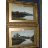 A pair of Oils depicting river landscapes with rolling hills in distance,