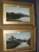 A pair of Oils depicting river landscapes with rolling hills in distance,