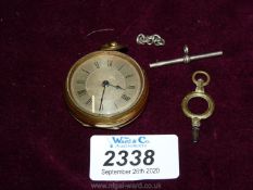 A ladies pocket watch by Fleurier Watch Co. Switzerland, with a small piece of silver chain and bar.