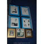 Four Aubrey Beardsley prints, two 19th c. portrait prints and a Rackham print 'Danae'.