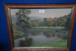 Hugh M. Crowther: pastel river scene, possibly of Tintern.