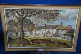 A 1950's Oil on canvas of farm cottages, signed E.M Wadham.