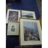 Four Prints including Windsor Castle and Sunlight Soap, limited edition Happy pig, etc.