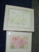 Two framed floral Watercolours in gilt frames, signed lower left 'Mo Hitchens'.