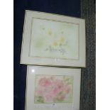 Two framed floral Watercolours in gilt frames, signed lower left 'Mo Hitchens'.