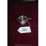 A pretty two handled Silver Salt with Brittania hallmark, makers Lambert & Co.