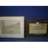 A wooden framed and mounted watercolour of a street scene with the Old Curiosity Shop, unsigned ,