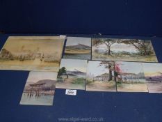 Eight unframed watercolours