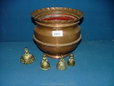 Four small Brass Welsh Lady Bell and a copper jardiniere.