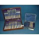A boxed Canteen of a twelve place set of Epns FIsh cutlery and a boxed set of six wooden handled