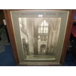 A wooden framed Kodak advertising Photo of the inside of a cathedral,