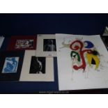 An unframed Miro print together with four mounted Postcards