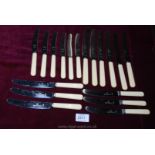 A quantity of ivorine handled dinner and tea Knives