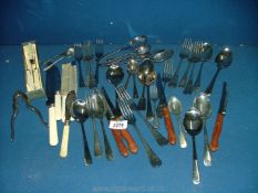 A quantity of miscellaneous silver plated cutlery, bone handled knives etc.