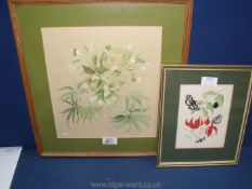 A framed and mounted Watercolour depicting Helleborus Foetidus by Pat Barbrook plus one other.