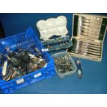 A quantity of miscellaneous cutlery, cased set of teaspoons and sugar tongs,