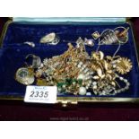 A small box of miscellaneous costume jewellery including vintage pendant watch (splendid 17 jewels,