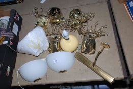 A quantity of wall lights and matching ceiling light, table lamp, etc.