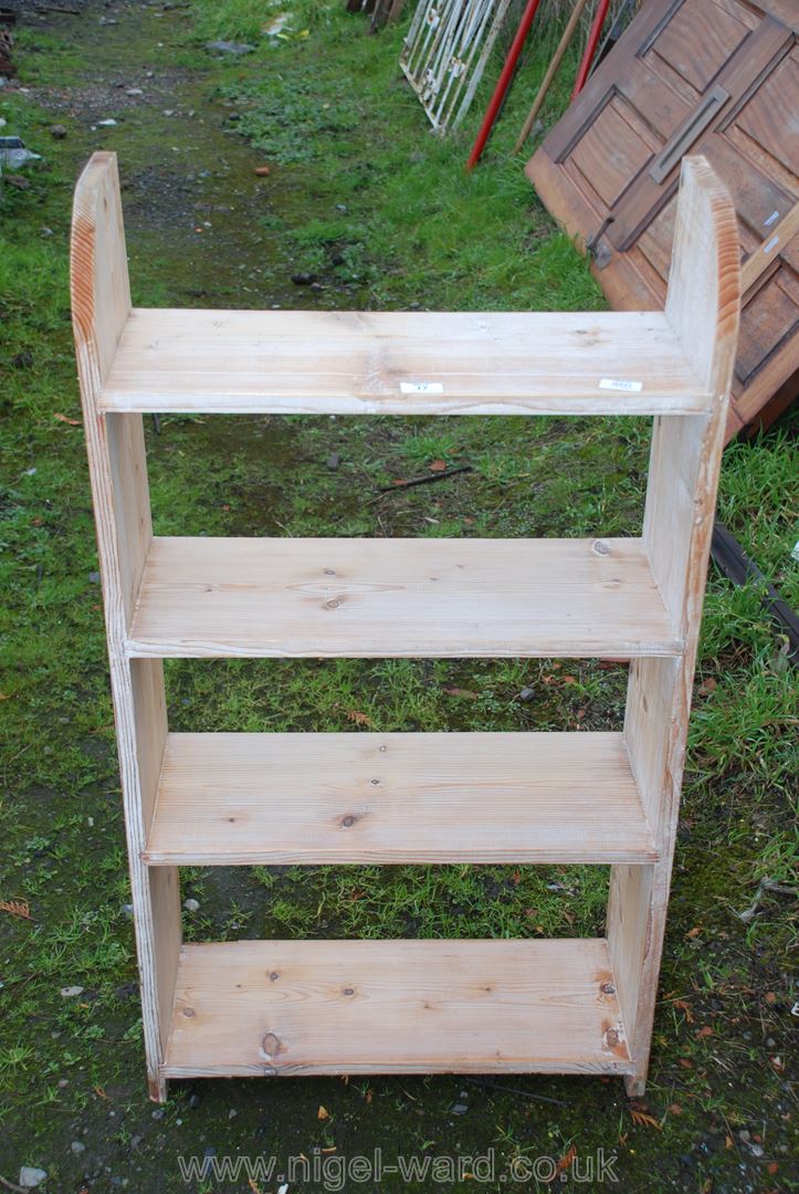 A stripped Pine four shelf display stand, 41" high x 23" wide x 9" deep.